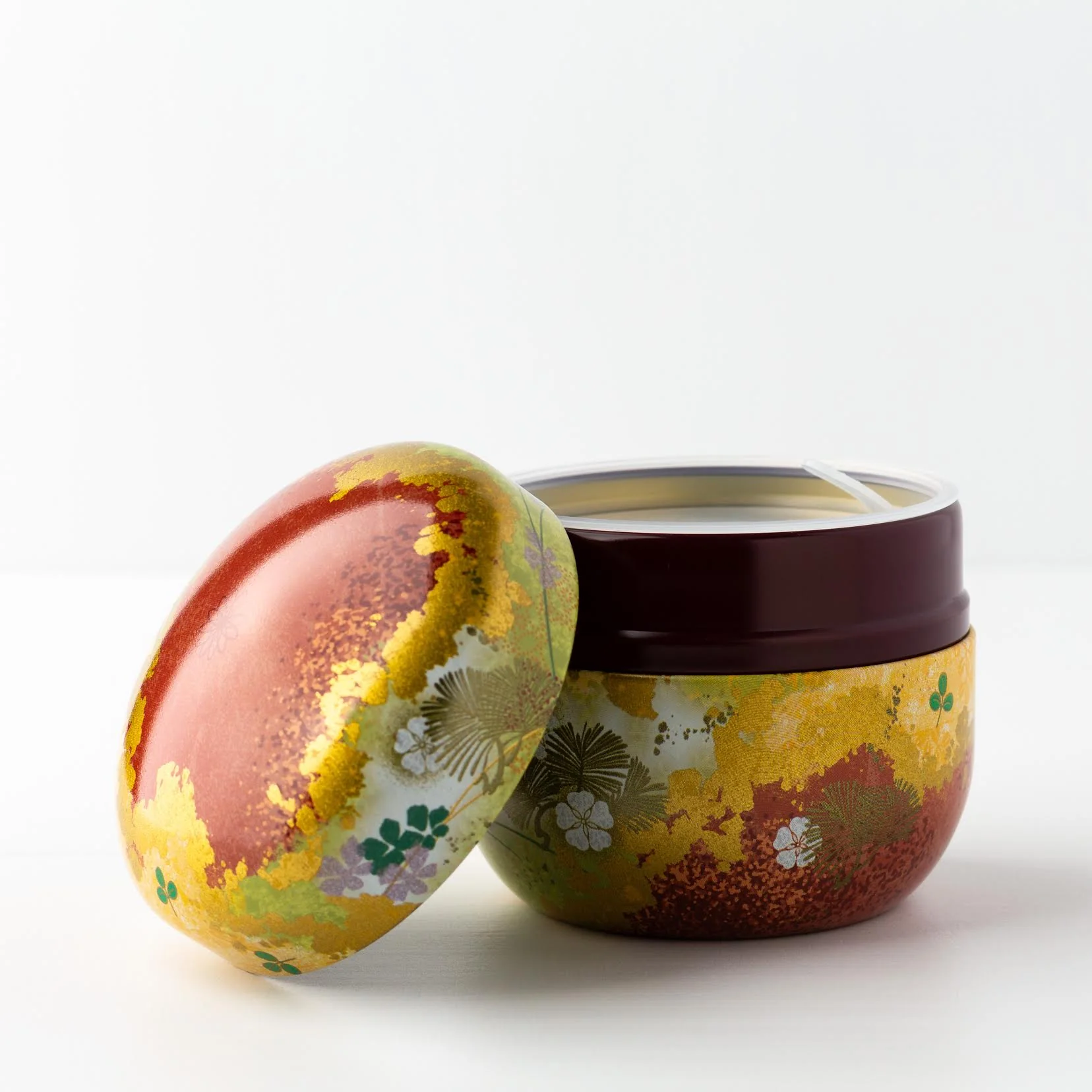 Round Metal Tea Tin - Terracotta & Gold Floral - Image 2
