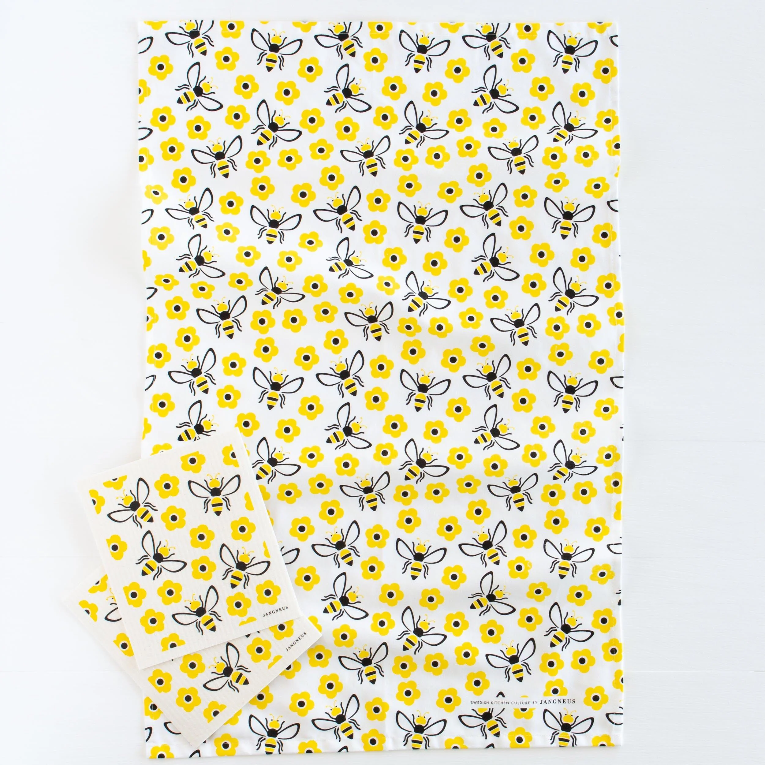 Swedish Dishcloths & Tea Towel Set – Yellow Bees - Image 2